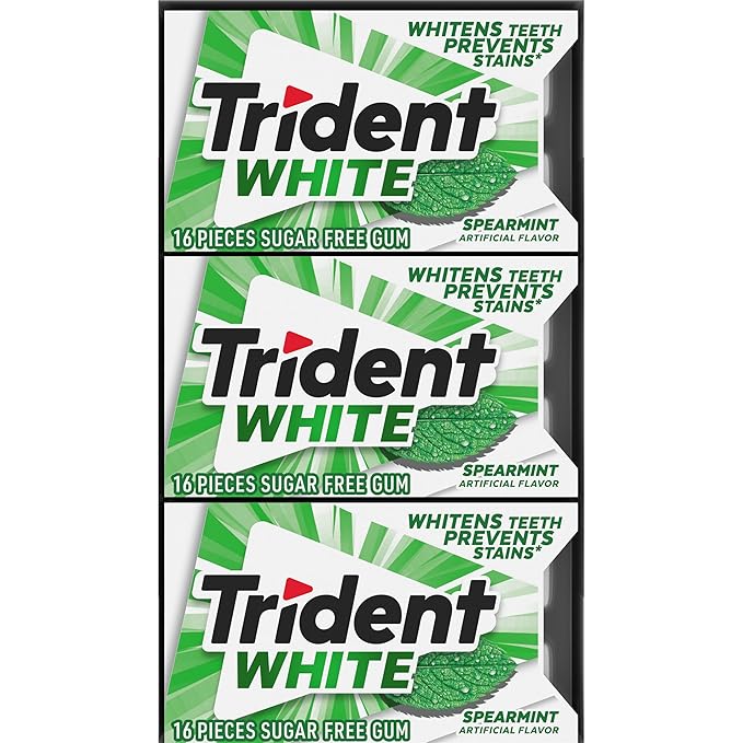Trident White Spearmint Sugar-Free Chewing Gum, 9 Pack of 16 Pieces (144 Total Pieces)