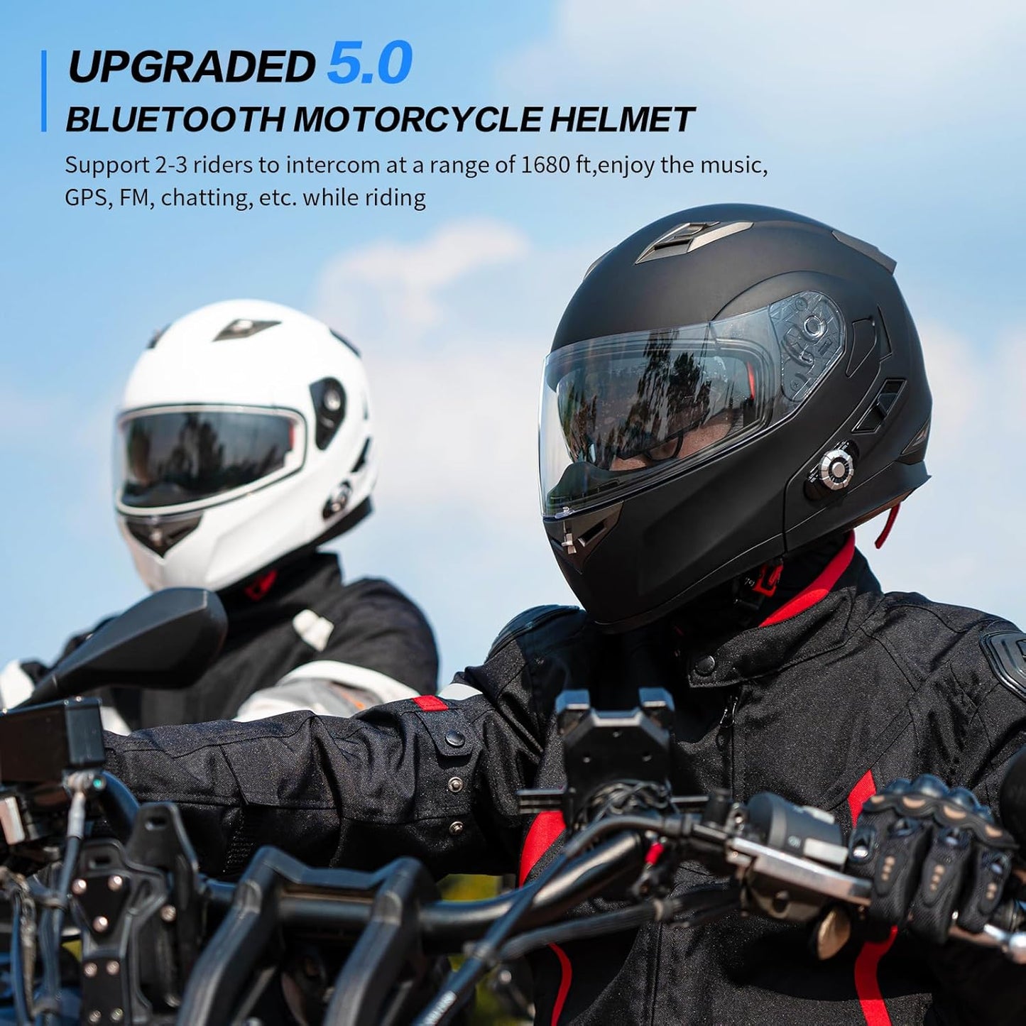 Motorcycle Helmet Bluetooth 5.0 Integrated New EPS FreedConn BM2-S Modular Flip Up Dual Visor Motorbike Helmet DOT FMVSS-218 Approved MP3 FM for Adults Men Women