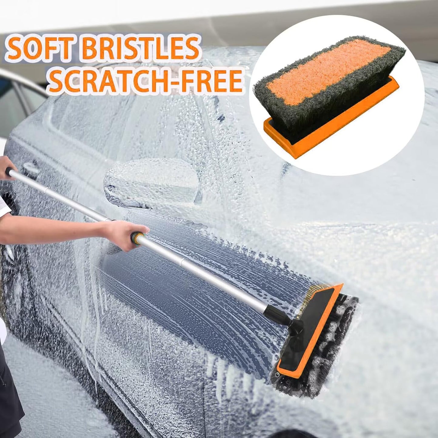 62'' Car Wash Brush with Long Handle, Soft Bristle Scratch-Free Car Wash Cleaning Detailing Brush Mop Kit Wash Mitt Towel Windshield Squeegee Wheel Tire Brush for Car SUV Truck RV Cleaning