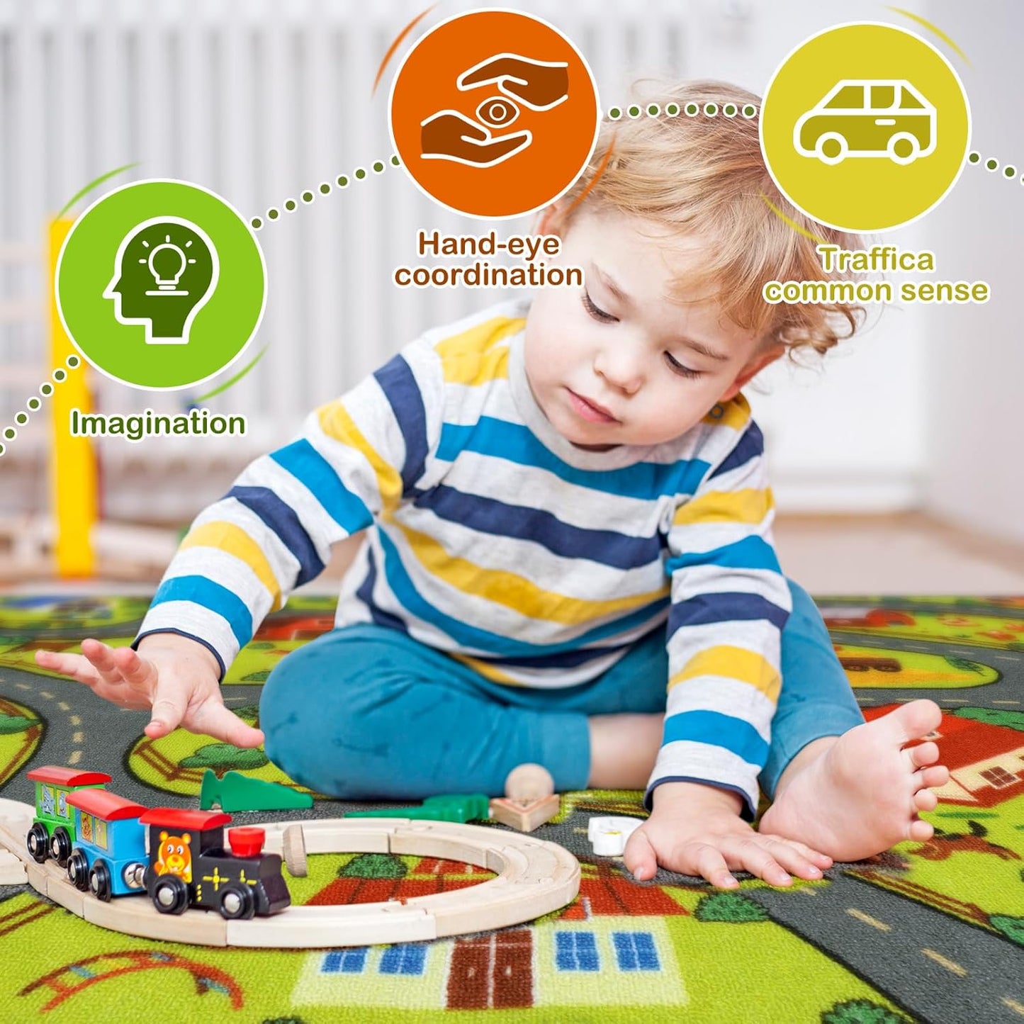 STARUIA Washable Kids Carpet Playmat Rug for Boys Room, 79"x39" Large Toddler Car Rug for Kids Toy Cars, Fun Learning Farm Play Mat Road Rugs for Kids Room Bedroom Playroom