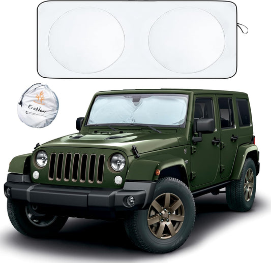 EcoNour Jeep Wrangler Windshield Sunshade | Front Windshield Sun Shade to Protect UV Rays and Heat Glare | Jeep Accessories Cover | Fits Wrangler, Gladiator, Rubicon | X-Small (60"x21")