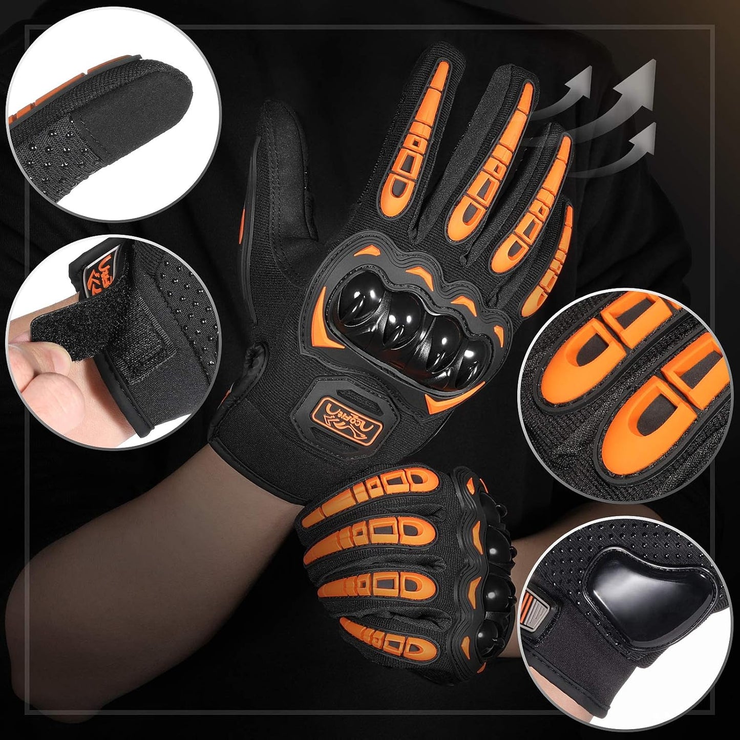 COFIT Motorcycle Gloves Breathable, Touchscreen Motorbike Gloves Anti-Slip with Good Grip Hard Knuckles Protection for Men Women Motocross, BMX ATV MTB Cycling, Road Racing - Orange XL