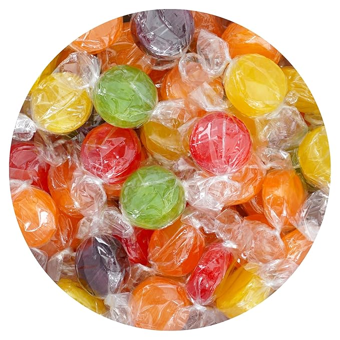 Assorted Fruit Hard Candy, 1 Pound Bulk Candy (Approx. 75 pcs.), Individually Wrapped Hard Candy, Fruit Discs Candy, The Hampton Popcorn & Candy Company
