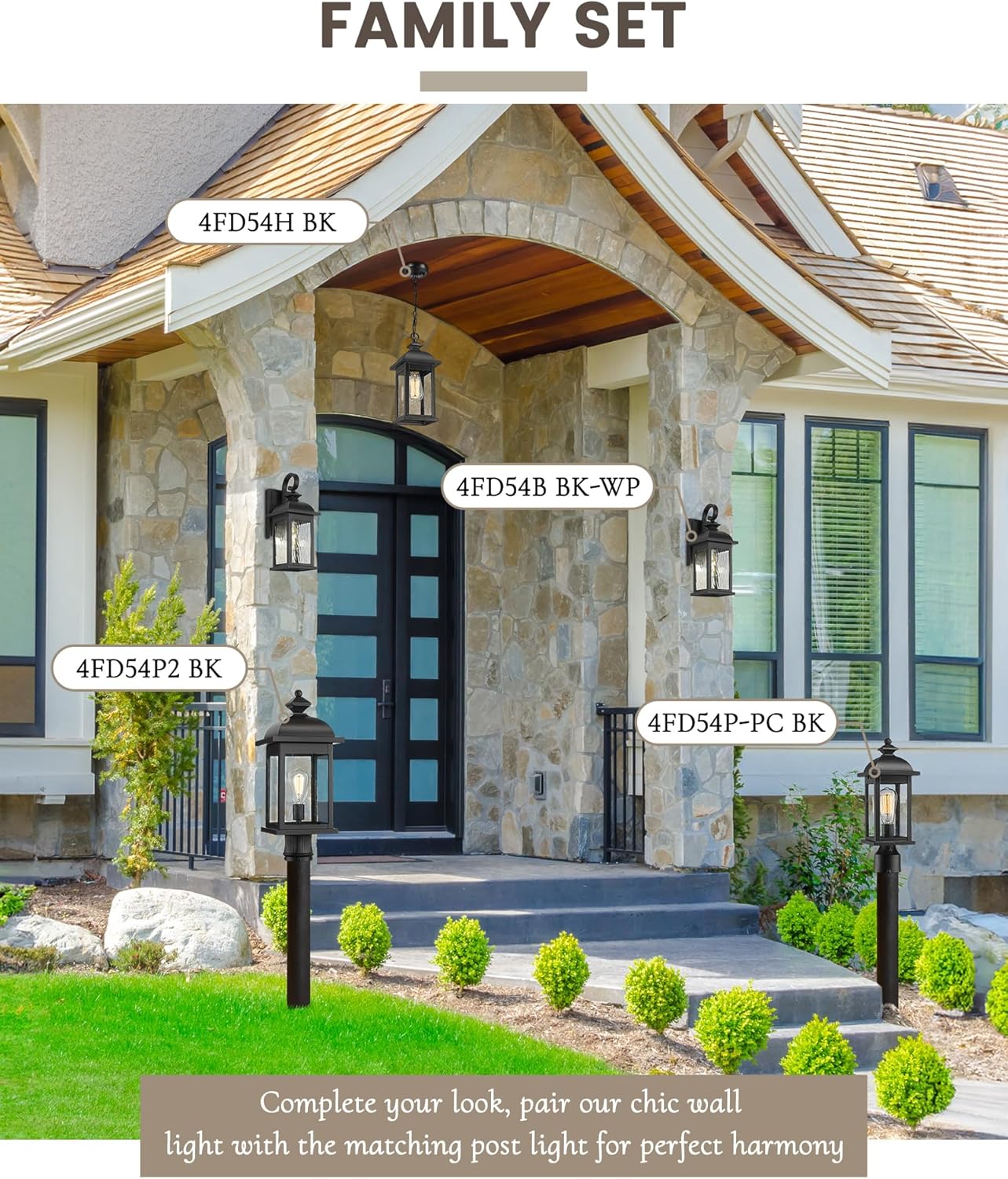 FEMILA Outdoor Wall Light Fixture,1-Light Exterior Waterproof Wall Sconce, 15" Front Porch Lights,Anti-Rust Matte Black Finish with Water Ripple Glass,4FD54B BK-WP