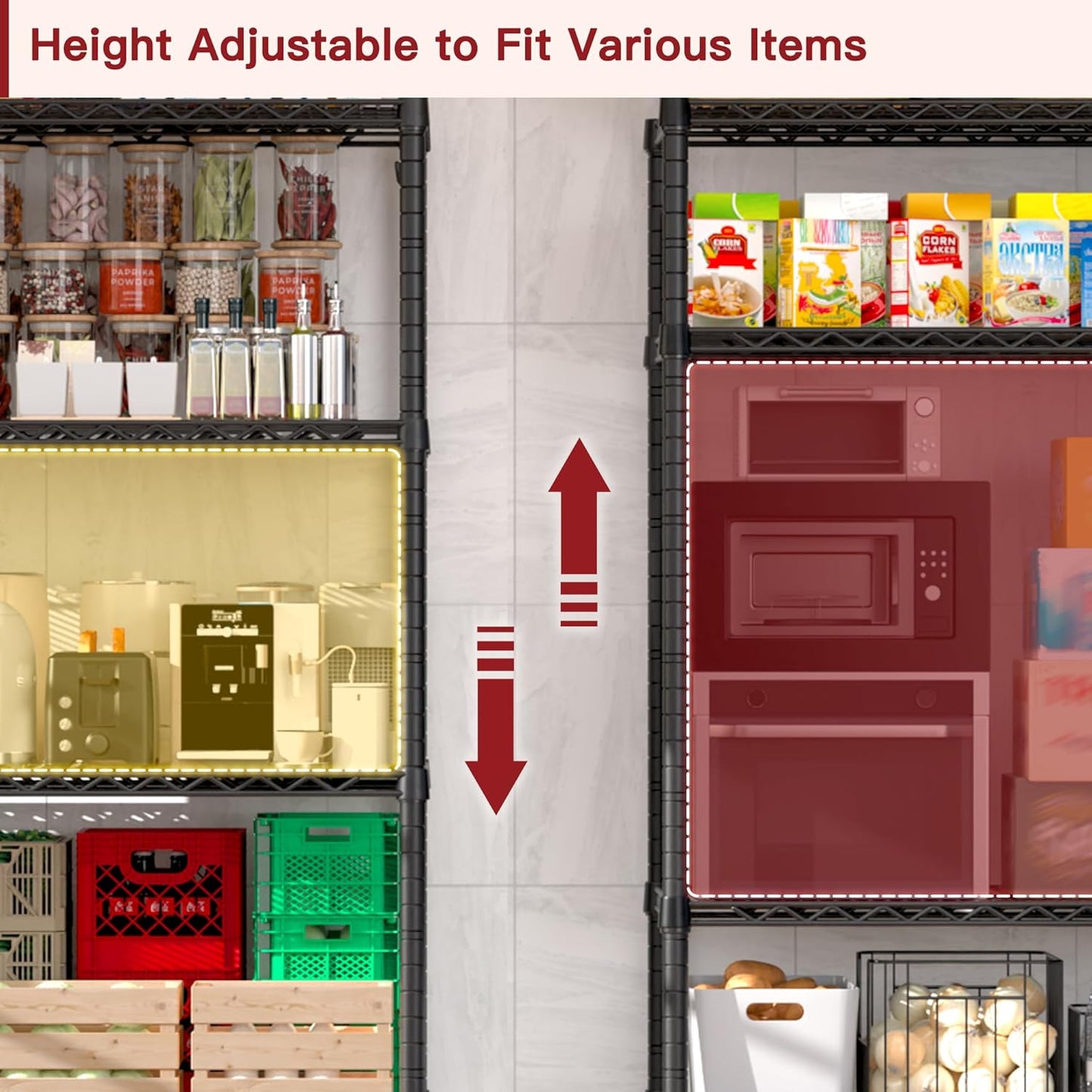 PrimeZone Wire Metal Storage Shelves - 5 Tier Adjustable NSF Certified Heavy Duty Garage Shelving Unit Organizer Rack, Steel Utility Shelf for Kitchen, Pantry, 35.5" W x 14" D x 72" H, Black, 2 Packs