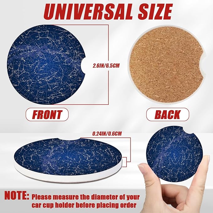 Blue Star Map Car Coasters for Cup Holders,Starry Night Sky Absorbent Ceramic Car Coaster Car Cup Holder Coaster Car Accessories for Women Men (2 Pack)