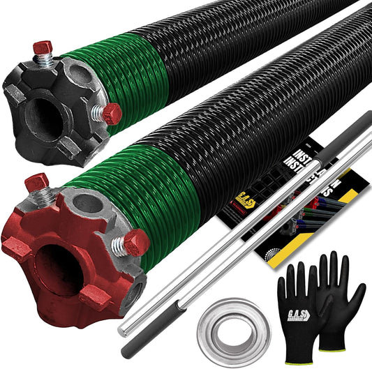 Garage Door Torsion Spring 243x1.75x31 Includes 1” Steel Bearing, Non-Slip Gloves, and Winding Bars for Left and Right Side of Garage Door Precision E-Coating 5-Year Warranty Min. 30,000 Cycles (Pair)