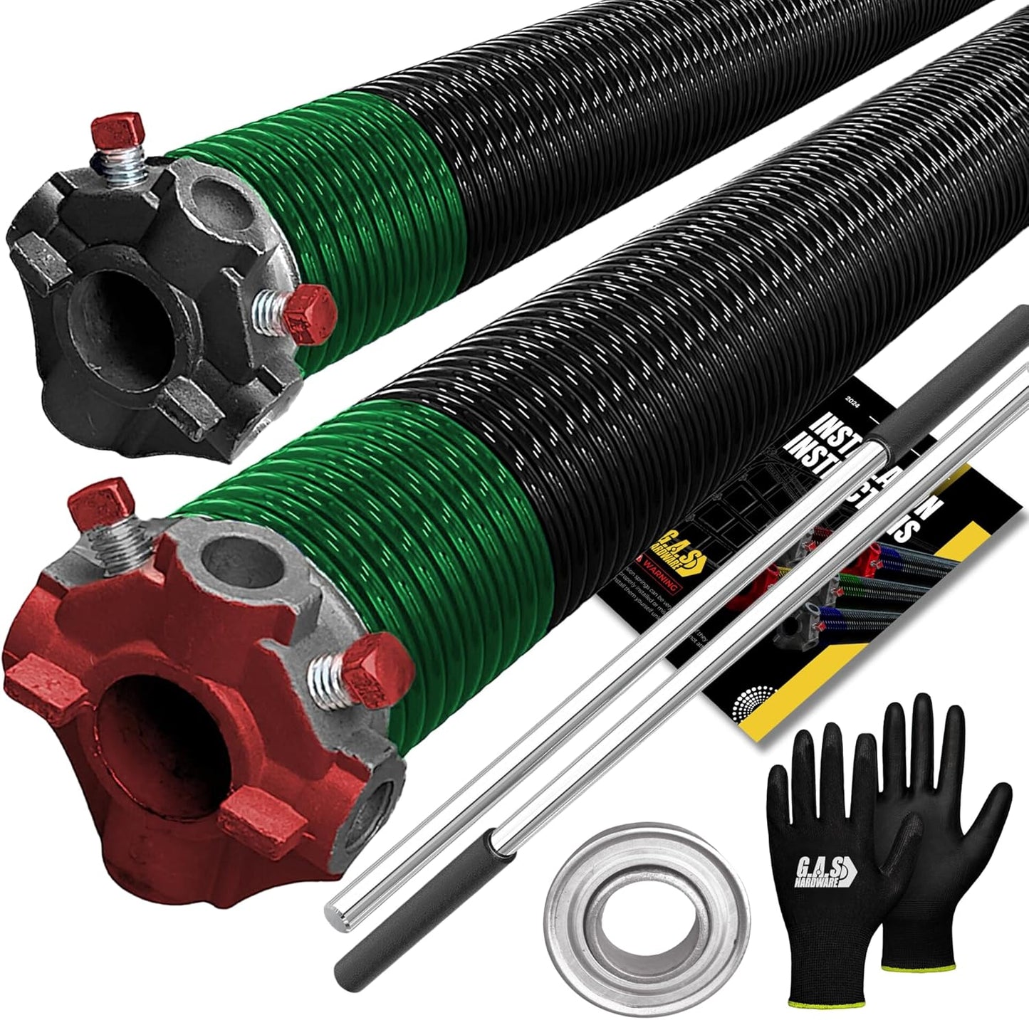 Garage Door Torsion Springs 243x2x32 Includes 1” Steel Bearing, Gloves, and Winding Bars for Left and Right Side of Garage Door Precision E-Coating 5-Year Warranty Minimum 30,000 Cycles (Pair)