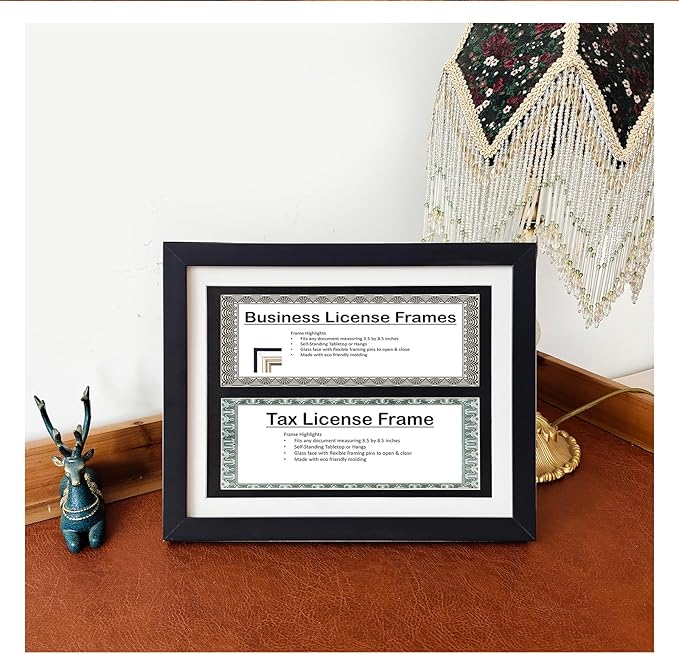Gallery Business License Frame Work,Double Business License Frame,with 3"X8.5"pads,additional suspension hardware and desktop painting racks,display panoramic picture certificate or retail license.