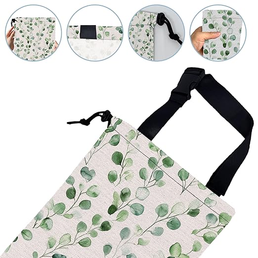 Watercolor Leaves Car Trash Bag,Hanging Drawstring Car Garbage Bag,Canvas Car Back Seat Organizer with Adjustable Buckle for Men and Women