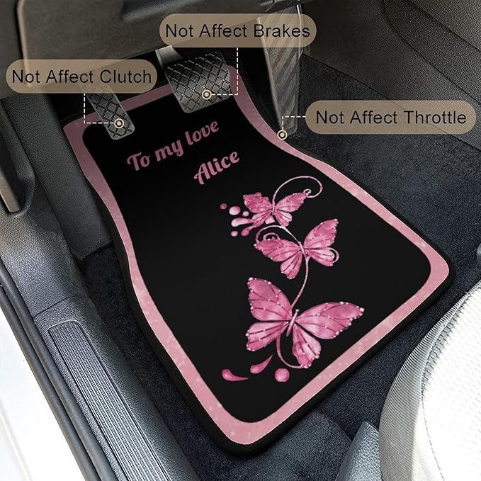 Pink Butterfly Car Floor Mats Car Mats for Women 4 Pieces Custom Universal Car Floor Mats Personalized Car Mats Text Auto Interior All Weather Protection for Car SUV Truck Van Gift