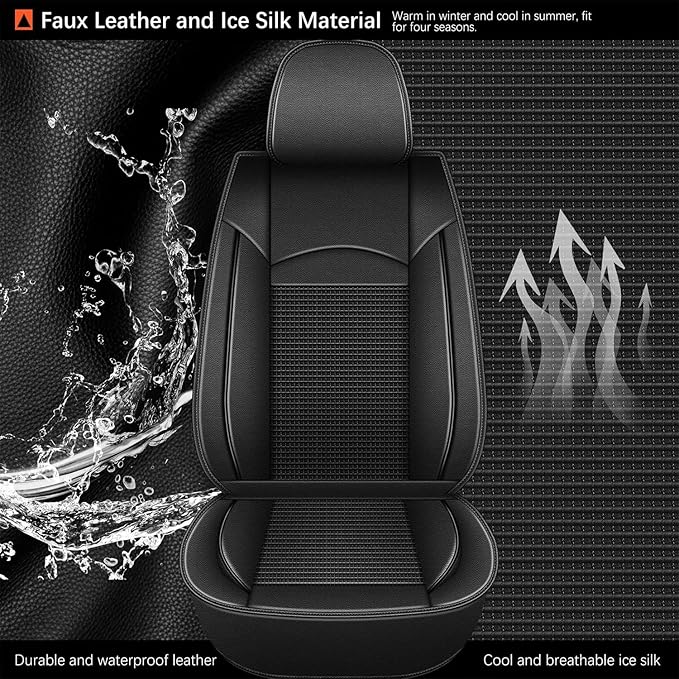 Car Seat Covers Fit for Nissan Frontier 2009-2023 2024 2025: Leather Seat Covers Full Set Ice Silk Breathable Waterproof Seat Cushion Protector