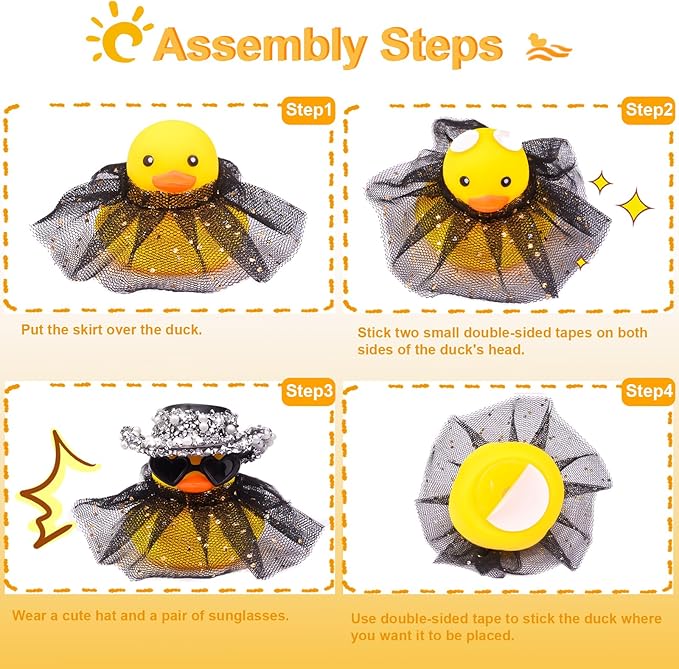 Car Rubber Duck Ornament Cute Duck Car Dashboard Decoration Accessories with Mini Hat Sunglasses and Skirt(AA10)