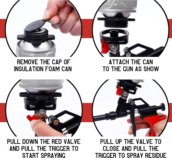 Heavy Duty Spray Foam Gun Kit – Red Insulation Foam Set with 2 Dispensing Guns 10 Nozzles Safety Glasses Removal Tools and Gloves Complete Expanding Dispensing Tool for Professional Use