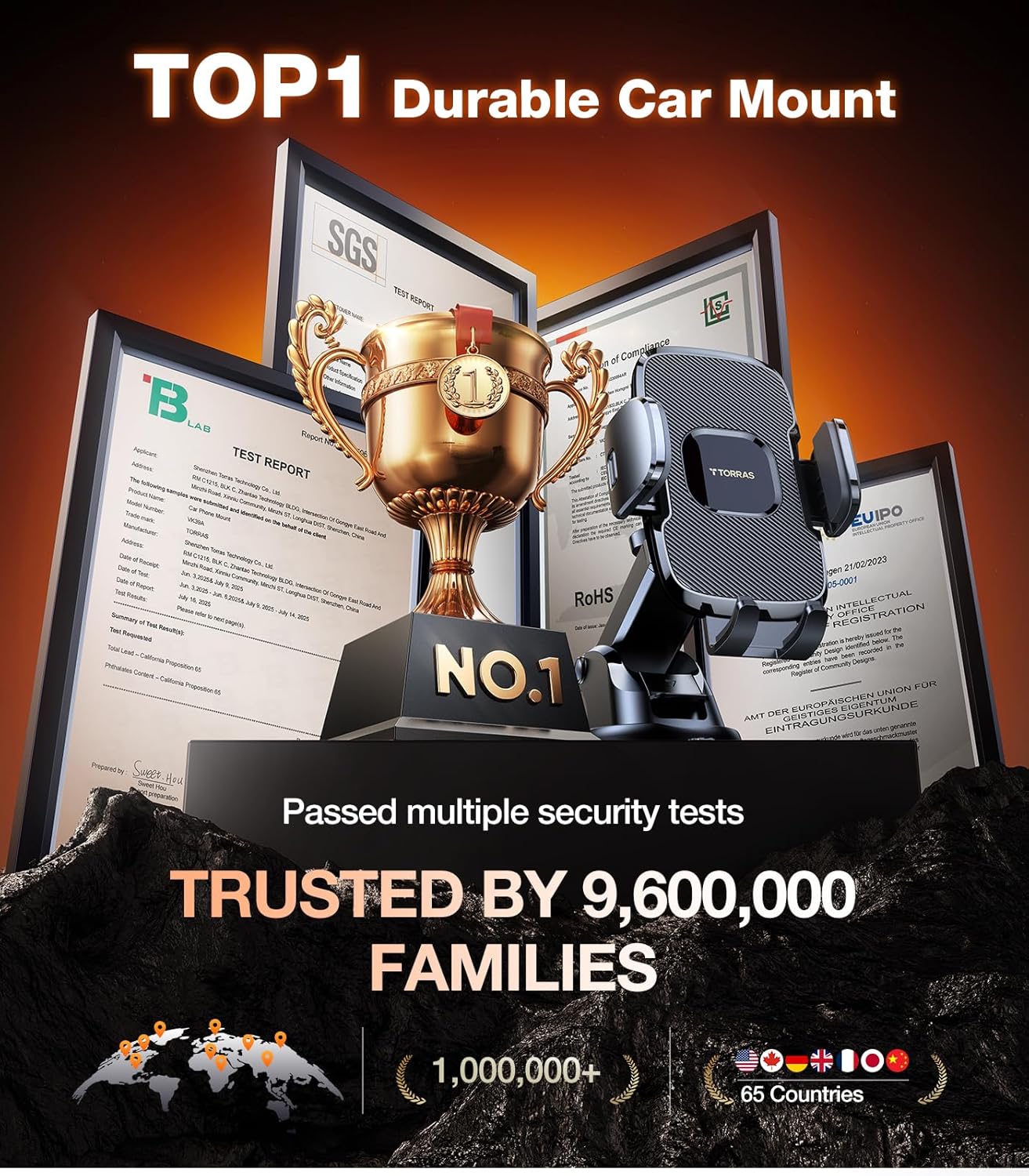 TORRAS [Ultra-Durable Cell Phone Holder for Car, Universal Mount Dashboard Windshield Vent Compatible with iPhone 16 15 14 13 12 Pro Max, Samsung Galaxy S23+ Ultra S10 Note Plus