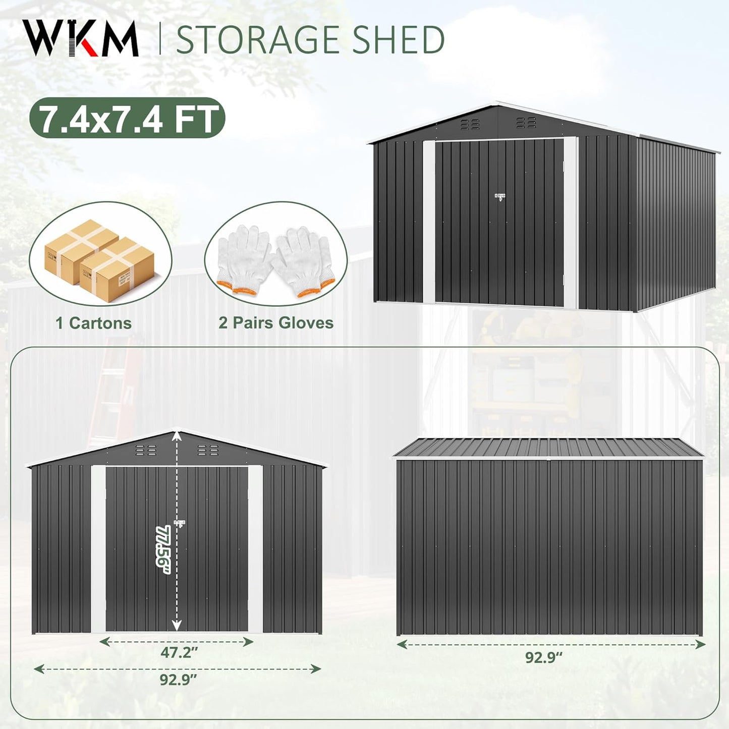 WKM 8x8 FT Outdoor Storage Shed, Utility Metal Tool Storage with Lockable Doors and Updated Frame Structure, Large Metal Garden Shed for Backyard, Patio Lawn, Black