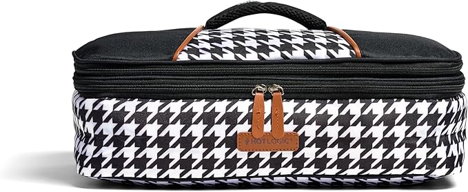 HOTLOGIC Max XP Large Portable Electric Lunch Box Food Heater W/Glass - Expandable Food Warmer Tote and Heated Lunchbox for Adults Work/Car/Home - Reheat, and Keep Your Food Warm - Houndstooth - 120V