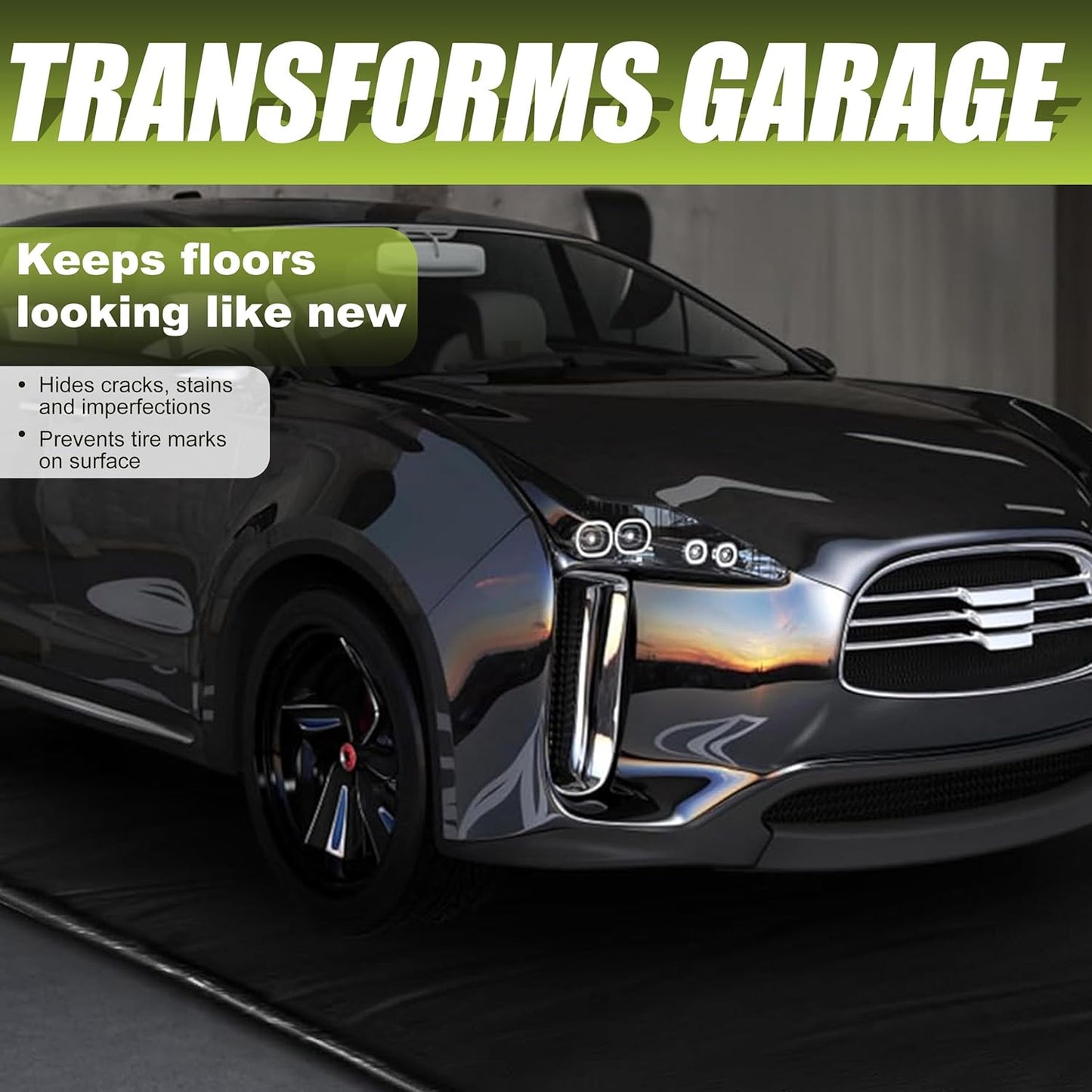 Rain Mat for Car, Black Garage Rubber Car Mat for Snow, Mud, Rain(7ft 9in x 16ft)