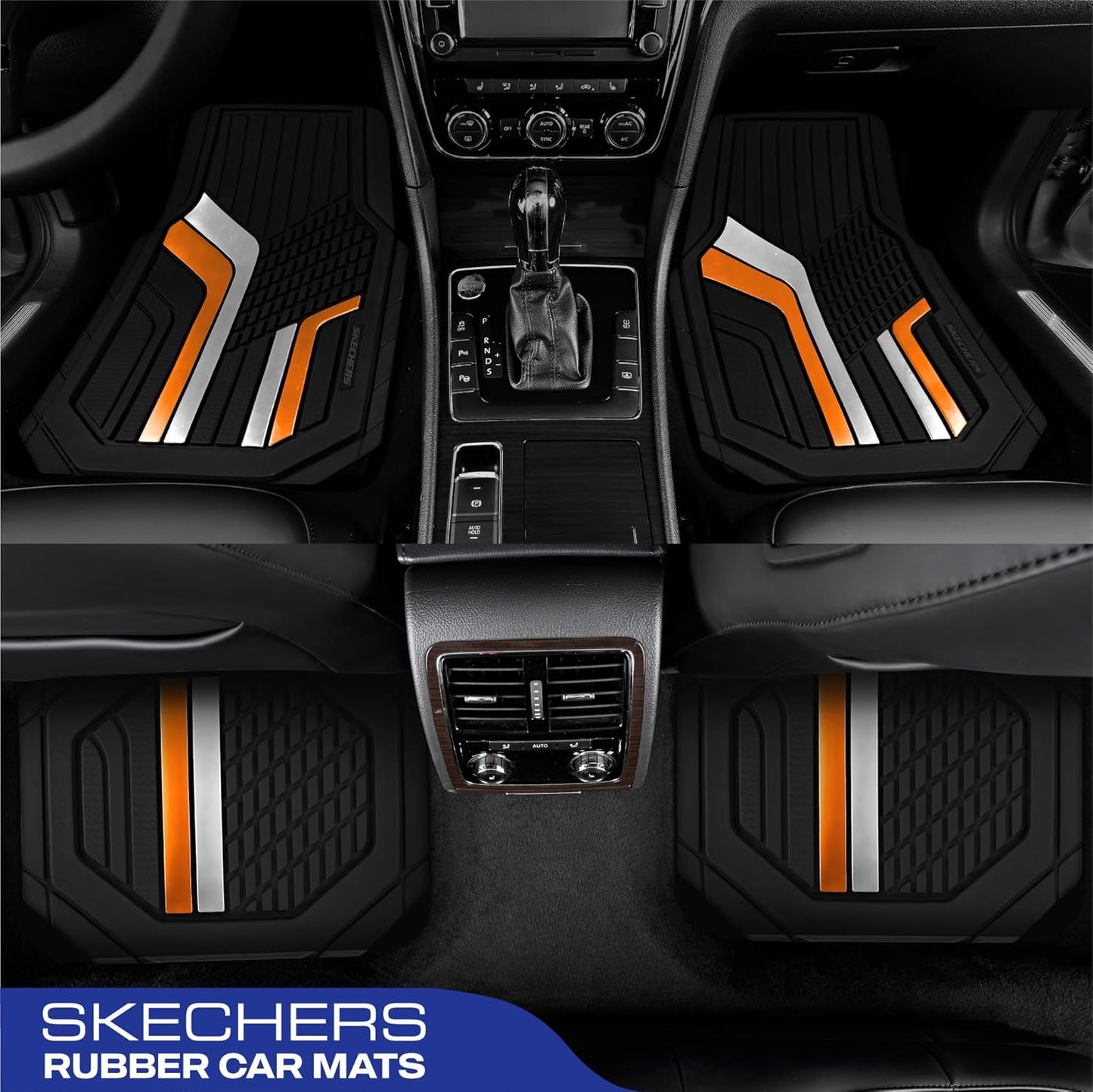 Skechers Heavy Duty Rubber Car Floor Mats,Dual Color Design Floor Mats,All Weather Car Mats,Waterproof Trim to Fit Universal Floor Liner Car Mats,Automotive Floor Mats for Cars Trucks Suvs,Orange