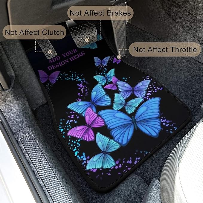 Custom Blue Butterfly Car Floor Mats Add Photo Text Logo Personalized Pumpkin 4 Pieces Car Mats for Universal fit Most Sedan Car SUV Van Decoration Gift