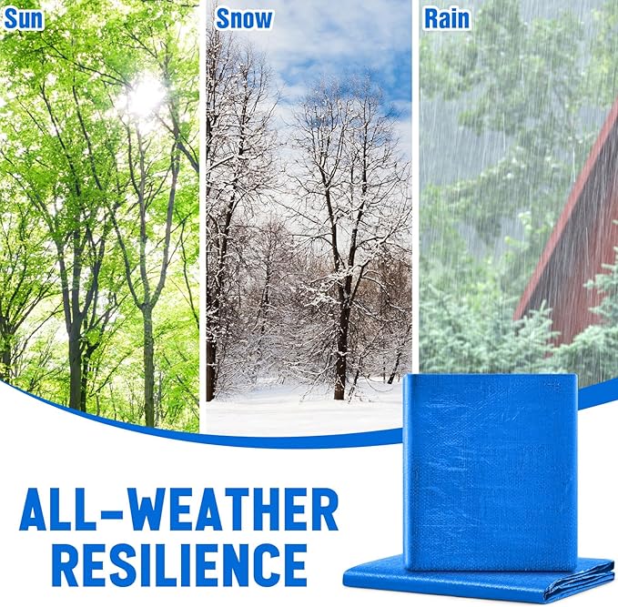 2 Pack 8 x 10 ft 5.5 Mil Large Tarps Heavy Duty Waterproof Tarp Multi Purpose Tent Cover for Home Boats Cars Camping Patio Furniture Roof Emergency Rain Protective Cover, Blue