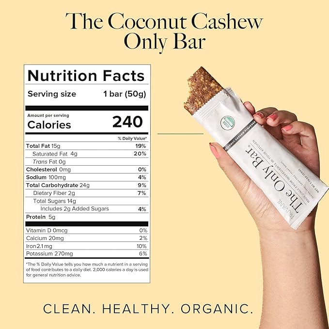 Truvani Plant Based Snack Bars | Coconut Cashew 12 Pack | 5g Protein | USDA Organic and Vegan | The Only Bar | Dairy, Soy, and Gluten Free | Individually Wrapped