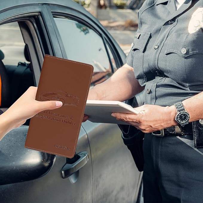 Car Registration & Insurance Card Holder Leather Auto Glove Box Organizer Document Wallet with Magnetic Shut
