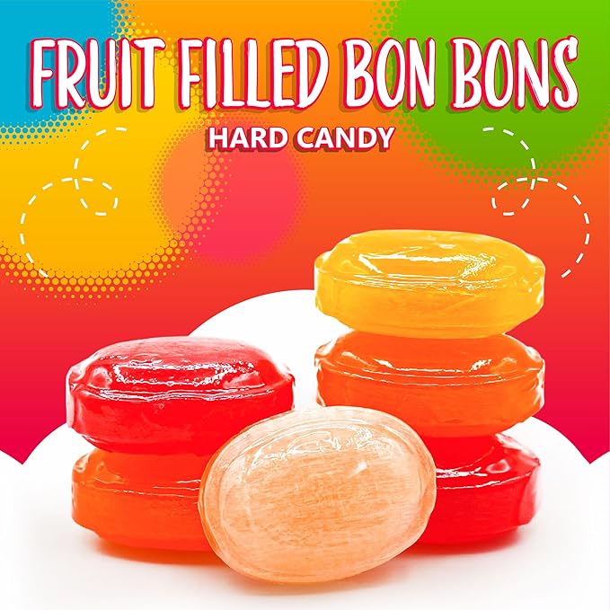 Arcor Fruit Filled Hard Candy | 2 Pound Bulk Bag | Assorted Fruit Flavors | Individually Wrapped Bon Bons Candy for Office and Parties | Orange, Cherry, Lemon, Strawberry, Pineapple