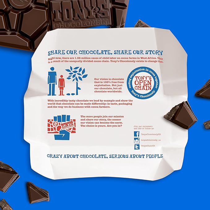 Tony's Chocolonely 70% Dark Chocolate Bar - Dark Belgium Chocolate, No Artificial Flavoring, Fairtrade & B Corp Certified - 6.35 Oz, 4 Bars