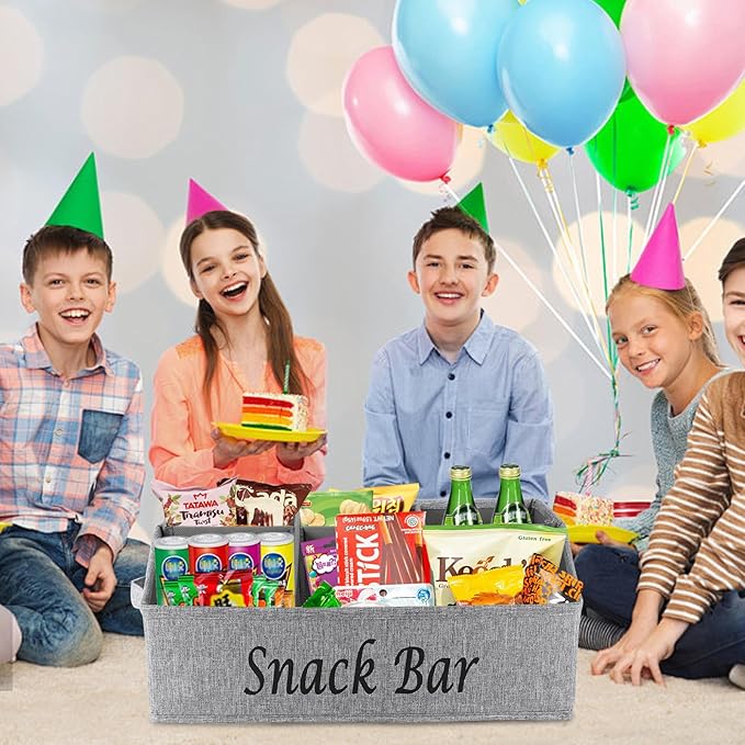 Snack Organizer for Countertop, Trapezoid Fabric Snack Bin Holder with Side Handles, 6 Compartment Snack Basket Container, Lightweight Snack Bar Station Organizer, Kitchen Pantry Storage-Gray