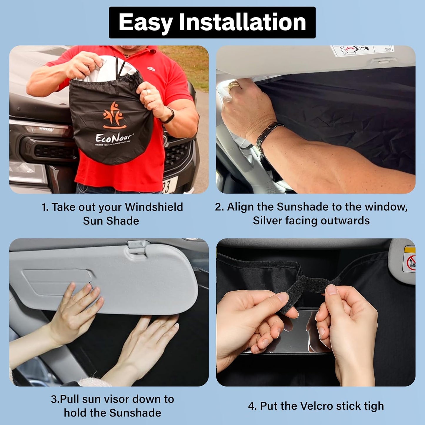 EcoNour Windshield Sun Shade Compatible for Dodge Challenger (2015-2025) | 4-Layer Front Window Shade for Coupe Models | 240T Sunshade Accessories | UV & Heat Blocker for Challenger Windshield