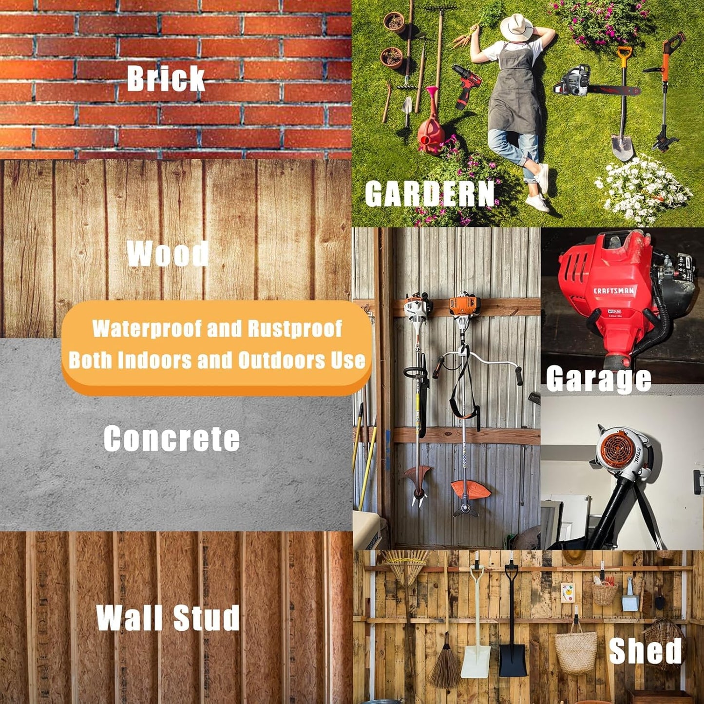 JuforminWeedeater Hanger, String Trimmer Hanger, Weed Eater Rack, Garage Wall Hooks, Power Tool Holder for Garage Wall, Utility Hooks for Garage Tool Organizers and Storage(Black-2 P)