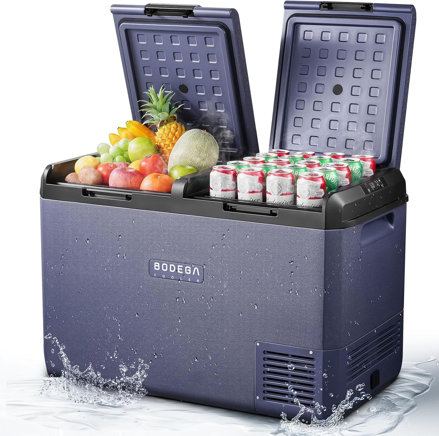 BODEGACOOLER 12 Volt Car Refrigerator, 79QT(75L) IPX4 Waterproof Electric Cooler, RV Car Fridge Dual Zone APP Control with 12/24V DC 110-240V AC, -4℉~68℉, Portable Freezer for Truck RV Camping, Travel