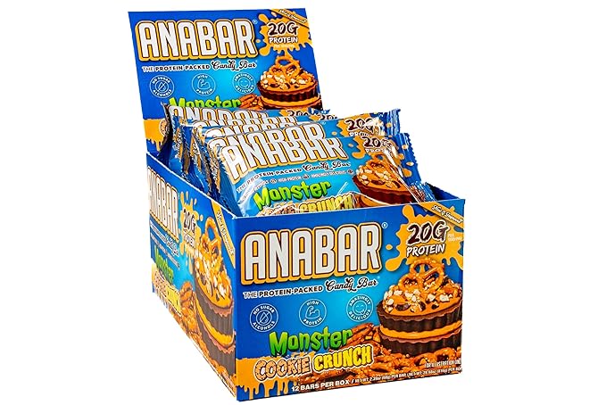 Anabar Protein Bar, The Protein-Packed Candy Bar, Amazing Tasting Protein Bar, No Sugar Alcohols, High Protein, Amazingly Delicious, 20 Grams of Protein (12 Bars, Monster Cookie Crunch)