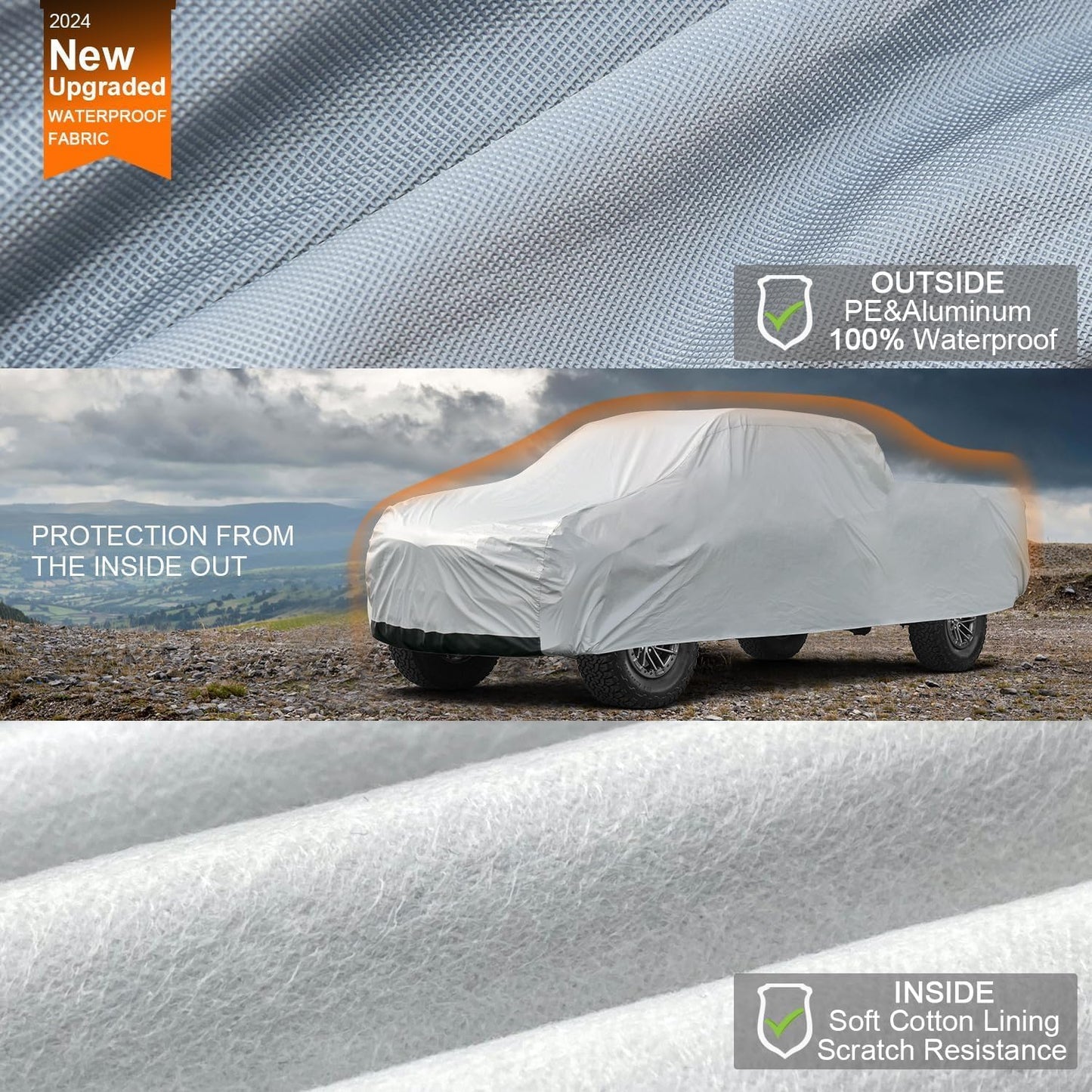 Kayme Full Size Truck Cover Waterproof All Weather, Heavy Duty Outdoor Large Pickup Cover Sun Rain Uv Protection, Universal Fit Ford F250 F350 RAM 2500 3500(Length Up to 262 inch) XXXL.Silver