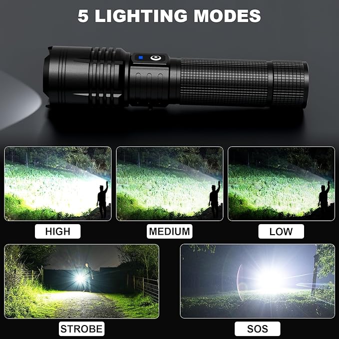 3Pack Flashlights High Lumens Rechargeable, 99000 Lumens Super Bright Led Flashlight with 5 Modes & Waterproof, Powerful Handheld Flashlights for Home Camping Emergencies