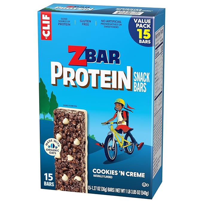 Zbar Protein - Cookies 'N Creme - Crispy Snack Bars - Made with Organic Oats - Non-GMO - 5g Protein - Gluten Free Protein Bars, School Snacks (15 Pack)