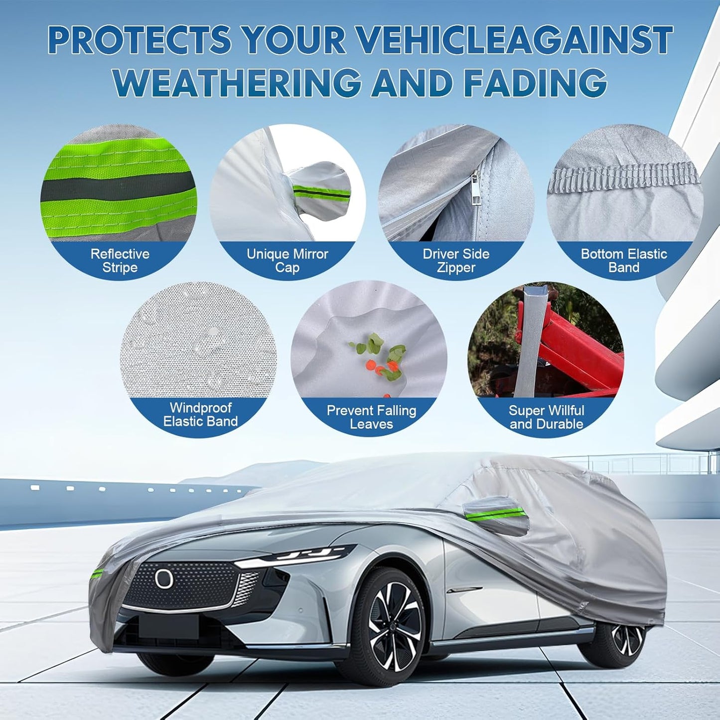 KEYOOG 6-layer Full Car Cover Is All-weather Waterproof, Universal In All Seasons, Snow Prevention, Rainproof, Acid Rainproof, Sunscreen, Ultraviolet-proof, Universally Applicable To Sedan (196"-207")