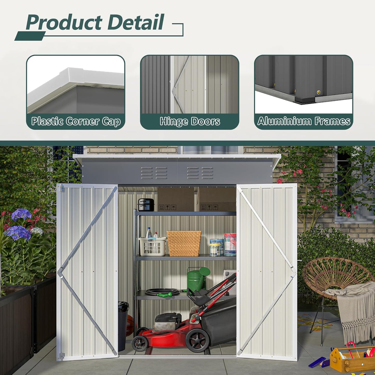 6x4 FT Outdoor Metal Storage Shed with Lockable Door & Floor Frame, Heavy-Duty Garden Tool Shed, Weatherproof Steel Utility Shed for Backyard, Patio, or Lawn Organization