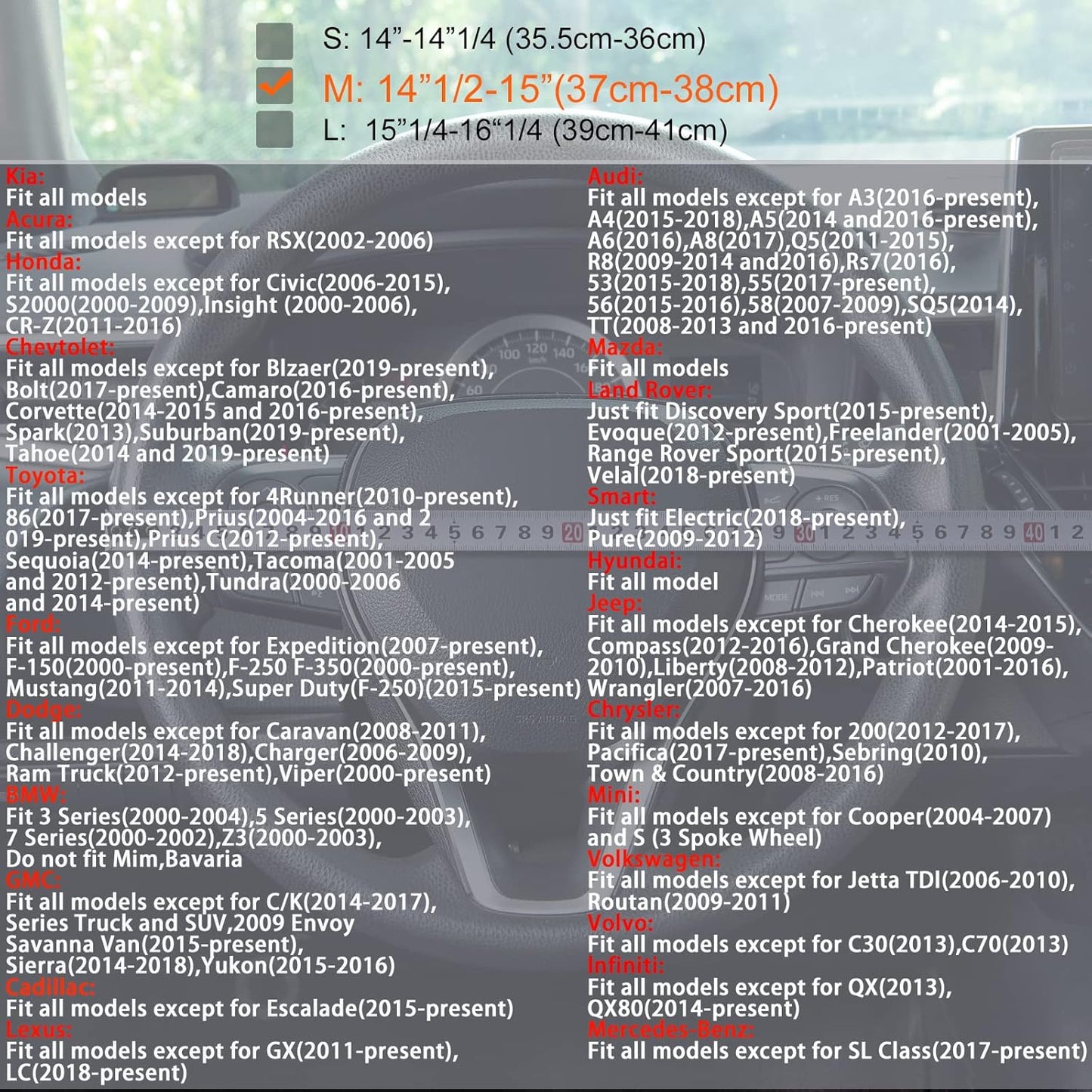 Car Steering Wheel Cover Beige, 14.5-15 inch Steering Wheel Covers with Coasters Microfiber Leather Carbon Fiber Breathable Anti-Slip Durable Universal Auto Steering Wheel Protective