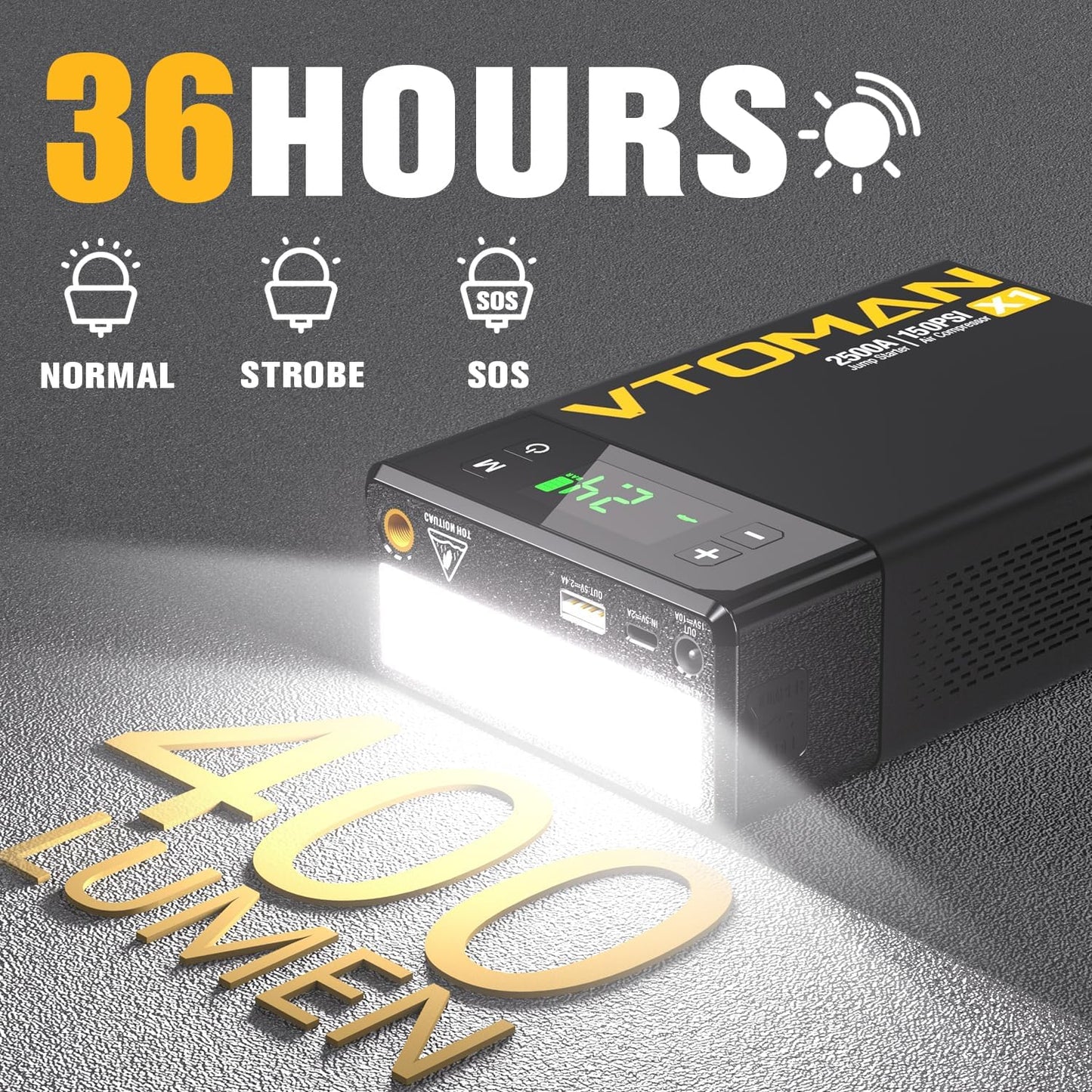 VTOMAN X1 Jump Starter with Air Compressor, Car Battery Jumper Starter (2500A,Up to 8.5L Gas/6L Diesel Engine) with 150PSI Auto Tire Inflator, 12V Portable Booster Pack, Lithium Jump Box Charger-Black