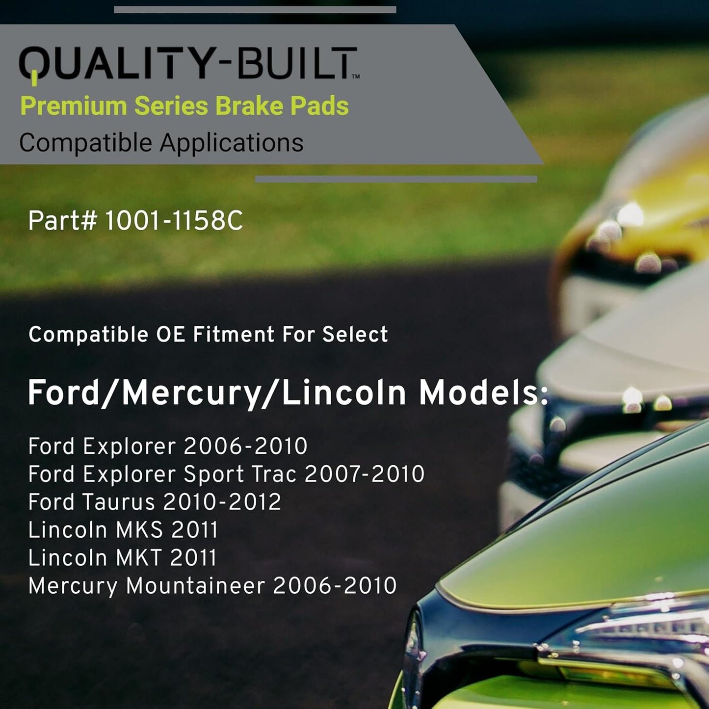 Premium Ceramic Front Brake Pads (1001-1158C) Compatible with Ford Explorer 2010-2006, Explorer Sport Trac 2010-2007, Taurus 2012-2010, Lincoln MKS 2011, MKT 2011 & More