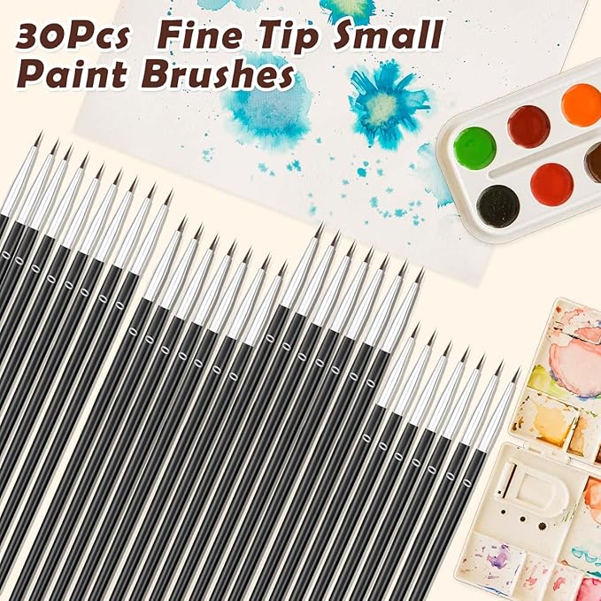 Anezus 30 Pcs Tiny Detail Paint Brushes #0 Fine Paint Brushes Set Liner Brush for Miniature 40k Model Crafts Watercolor Acrylics Oil