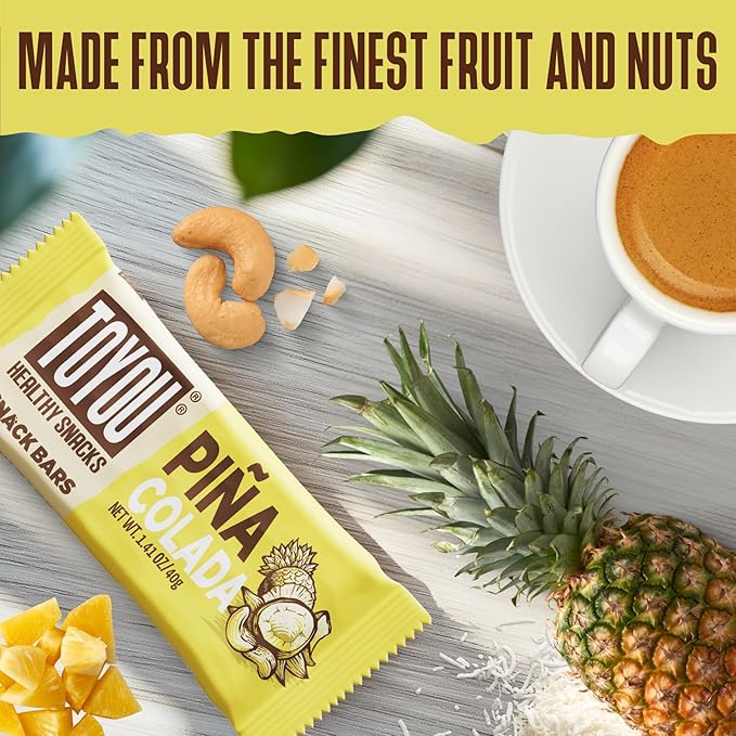 ToYou Chewy Fruit and Nut Bars - Healthy Protein Snacks | Piña Colada - 1.41 Ounce (Pack of 12) | Soft Chewy, Vegan, Fiber-packed Granola Bars for Adults and Kids, Made with Natural Ingredients