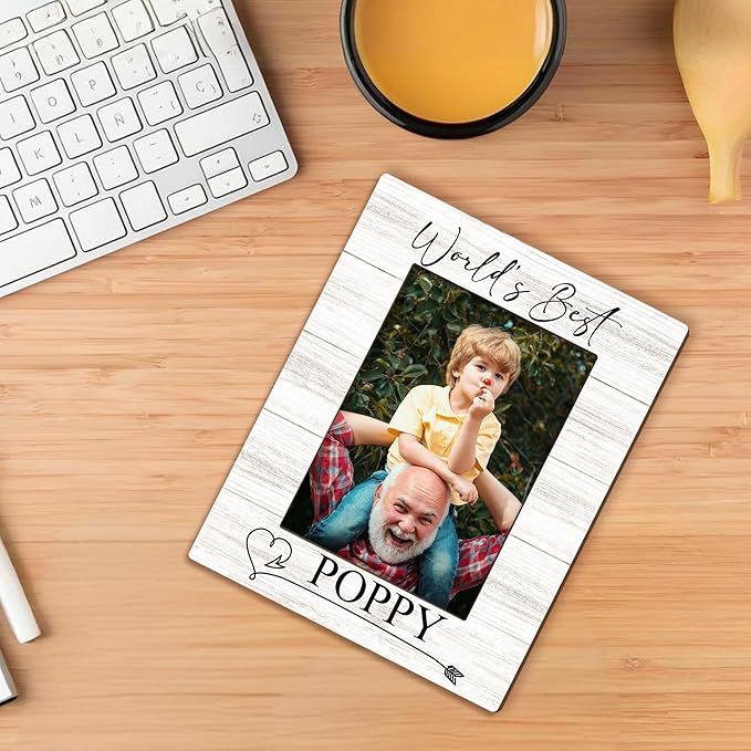 Poppy Gifts Picture Frame 5x7, Grandpa Photo Frame, Christmas Fathers Day Birthday Gifts for Poppys from Grandkids, World's Best Poppy Wooden Picture Photo Frames for Desk Home Room Decor