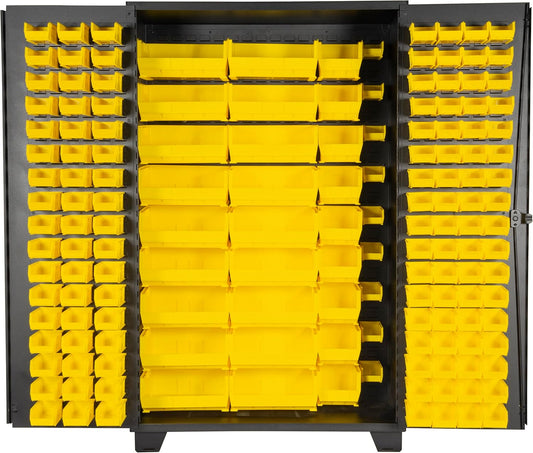 Jamco Tool Storage Cabinets with Bin Mounts, Model DP, 155 Bins, 48-Inch W x 24-Inch D x 78-Inch H, Yellow Bins
