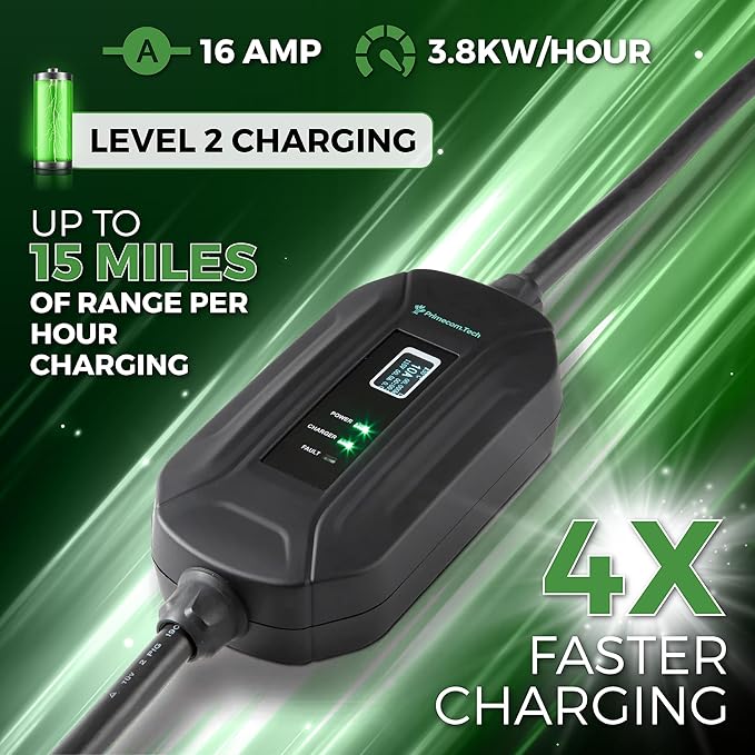 PRIMECOM Level 2 EV Charger 220/240V, 16A, 30ft & 50ft, Portable EVSE Electric Vehicle Charging Cable Compatible with Bolt Volt Leaf BMW i3 Fiat 500e Clarity NIRO Prius (50 Feet, 10-50P)