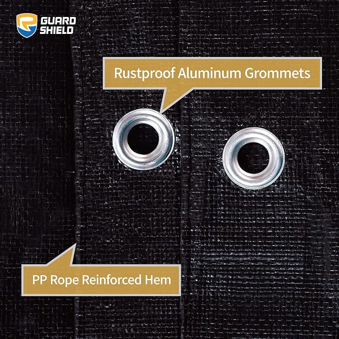 GUARD SHIELD Tarps Heavy Duty Waterproof 8x10 Feet Black Poly Tarp Cover Outdoor Thick UV Resistant Tarpaulin with Grommets 10mil