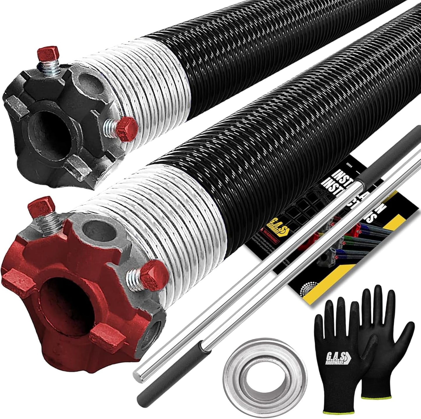 Garage Door Torsion Spring 218x1.75x24 Includes 1” Steel Bearing, Non-Slip Gloves, and Winding Bars for Left and Right Side of Garage Door Precision E-Coating 5-Year Warranty Min. 30,000 Cycles (Pair)
