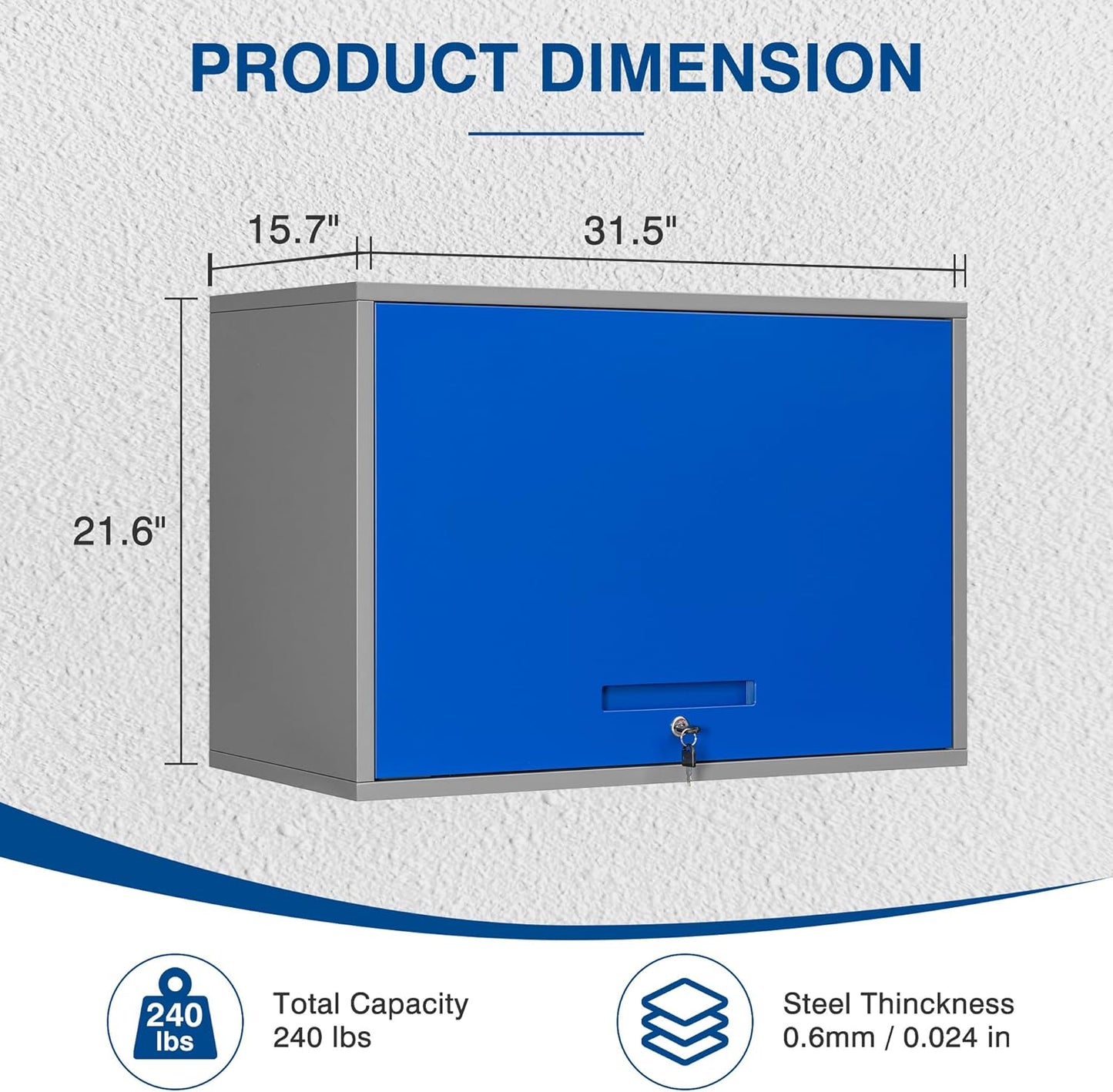 Metal Storage Cabinet Blue&Gray Wall Cabinets with Shelf and Locking Door - Wall Mounted Storage Cabinet for Garage Warehouse Home Office - Assembly Required